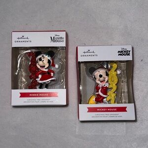 Hallmark Disney Minnie Mouse and Mickey Mouse Christmas Tree Ornaments Pair